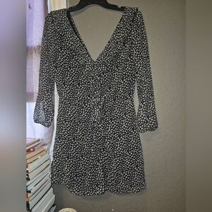 Zara Black Floral Long Sleeve V-Neck Dress